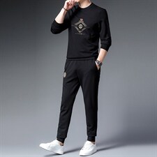 秋季男士休闲两件套圆领潮牌套装中年宽松免烫卫衣打底衫衣服秋装，男装休闲套装，电商B212（原钱塘6029）