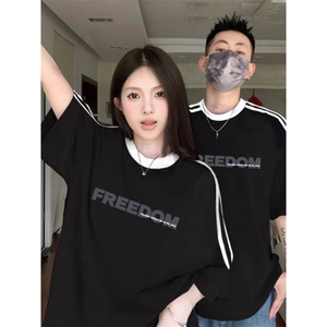 H0561-P35不一样的情侣装小众2025红三条杠百搭短袖T恤图片