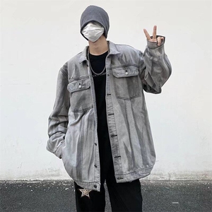 美式复古牛仔外套男女款痞帅扎染牛仔衣高级感工装夹克~JK549图片