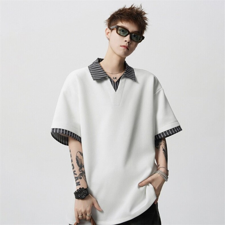 夏季假两件条纹拼接短袖T恤男休闲百搭POLO衫半袖812-PL11-P48,男装T恤,星座812
