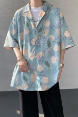 8XL-M冰丝凉感衬衣垂感透气复古花纹宽松男五分袖短袖衬衫CS526，男装T恤，电商D206-1