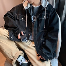 秋冬款男牛仔夹克衫连帽工装大口袋字母印花外套JK027P70，男装夹克，星座1013-1