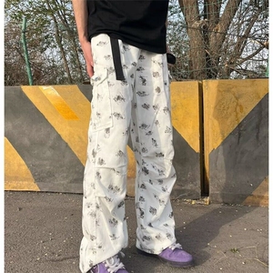 美式风泼墨印花直筒牛仔裤男高街潮流休闲垂感百搭阔腿裤 NK7117图片
