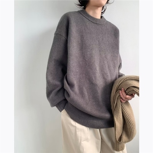 毛衣男女秋冬季套头圆领套头纯色外套宽松长袖情侣针织衫 M3137图片