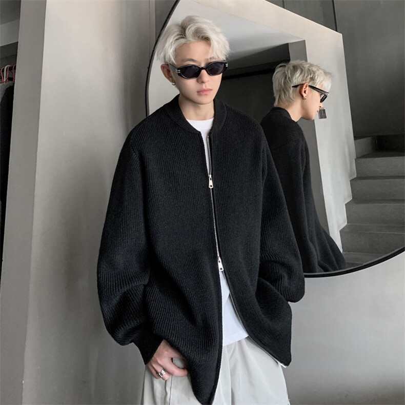 ！棒球领双拉链开衫针织毛衣男 CP16-特p55图片