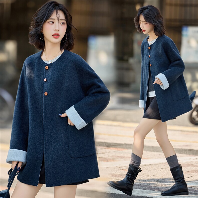 100%绵羊毛2025冬季新款气质温暖双面绵羊毛毛呢外套女，女装双面呢大衣，美沁