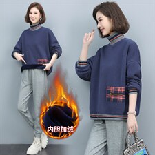 长期现货，女士卫衣冬加绒款款宽松时尚减龄妈妈长袖半高领上衣潮，女装卫衣/绒衫，涵誉