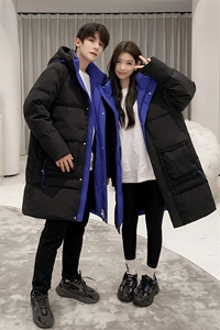 现货韩版情侣装长款羽绒服男女青年学生加厚300克羽绒服大衣图片