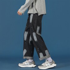 2023秋季新款男士宽松直筒牛仔裤喷漆潮牌百搭休闲直筒裤NZ201P45，男装牛仔裤，电商B220
