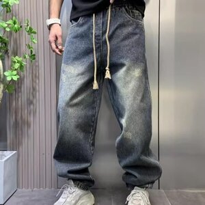 1506-1/KK8411/P51休闲复古渐变色水洗牛仔裤男春季阔腿垂感百搭图片