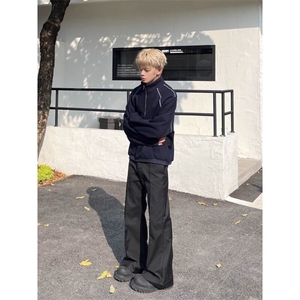 慵懒复古半高领拉链卫衣男女宽松廓形休闲vintage解构外套图片