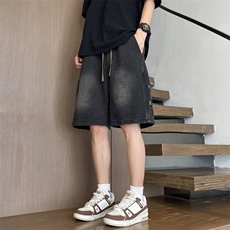 高端重磅牛仔短裤男夏季水洗做旧美式复古五分裤宽松潮流工装中裤，男装牛仔裤，星座506A