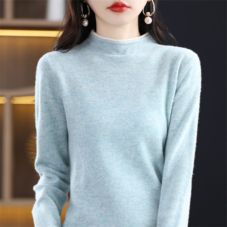 毛衣女2025秋冬内搭宽松洋气羊毛针织打底衫配大衣半高领纯色百搭,女装羊毛衫,开创羊绒