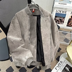 皮衣外套男士秋冬季美式潮牌高领工装上衣宽松夹克3313P70，男装夹克，星座410-2