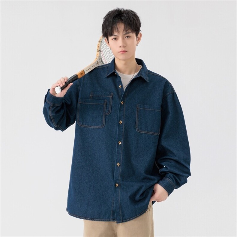 新款(跨境货源）长袖牛仔衬衫男宽松休闲外套,男装衬衫,星座1107-1
