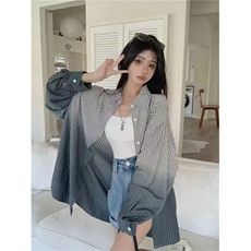 新款大码女装宽松渐变色条纹设计感休闲POLO领衬衫，男装Polo衫，星座1210-1