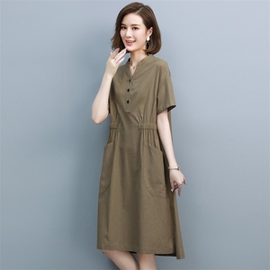 夏季亚麻连衣裙女2025新款中年妈妈薄款中长款宽松气质显瘦棉麻裙图片