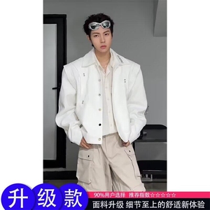 网络图现货 简约双层弯刀袖有垫肩金属装饰夹克外套RMJ803-P78图片