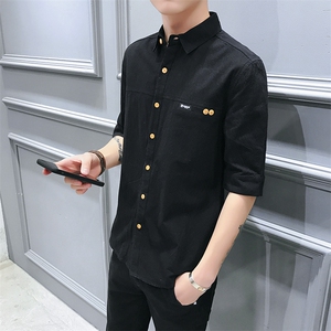 100%棉 2021夏装新款短袖衬衫潮休闲五分袖款中袖衬衣  CS009图片