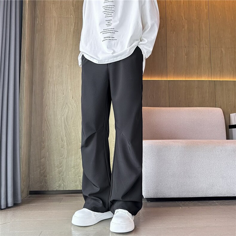 宽松阔腿休闲裤男2025秋季新款老钱风简约纯色直筒褶皱感西裤,男装西裤,星座410-6（原星座1304-1）