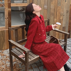 夹棉小香风两件套套装+送毛领一条，2B218-2580-P235,控348，女装毛呢外套，2B218