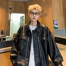 皮衣外套男2026新款春秋季痞帅炸街宽松潮牌美式高街机车pu，男装皮衣，星座218-1（原230）