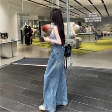 美式高街水洗弯刀牛仔裤夏季高腰宽松显瘦痞帅阔腿裤BA158-P50，男装牛仔裤，星座208-5