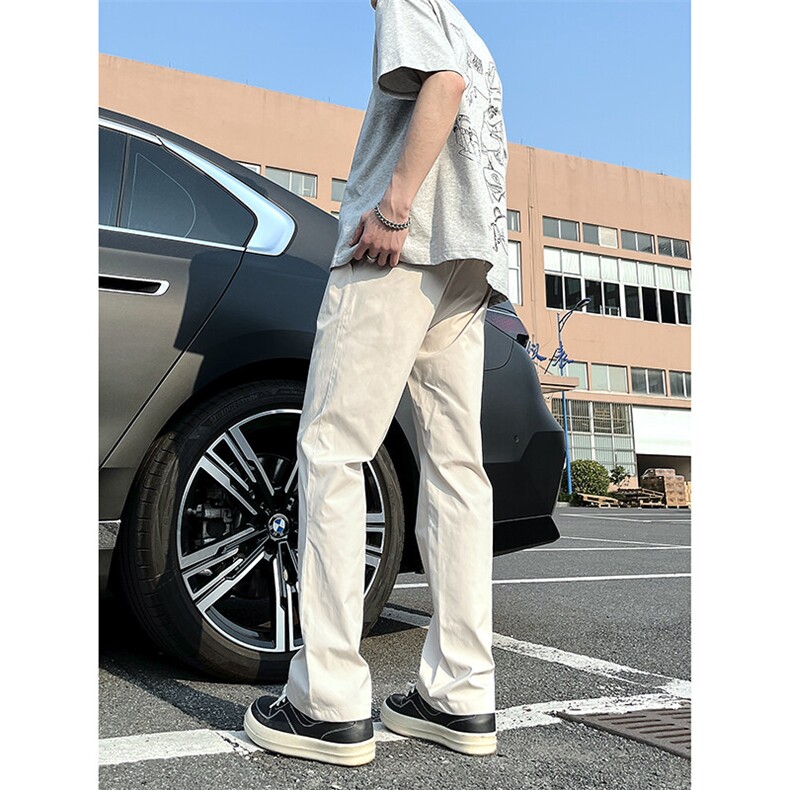 藏青色微喇工装裤男款防风防水冲锋裤子斜切显腿长弯刀直筒伞兵裤,男装休闲裤,电商A178