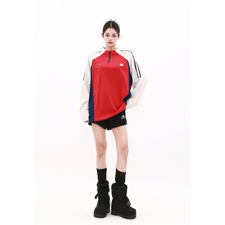 美式拼接撞色插肩袖圆领卫衣男女潮牌宽松休闲FT74P42,男装卫衣,星座1013-1