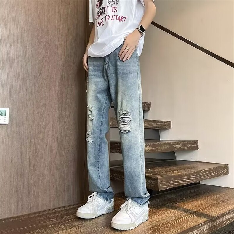 牛仔裤男夏季宽松直筒破洞裤子长裤潮流休闲男裤 NG28图片