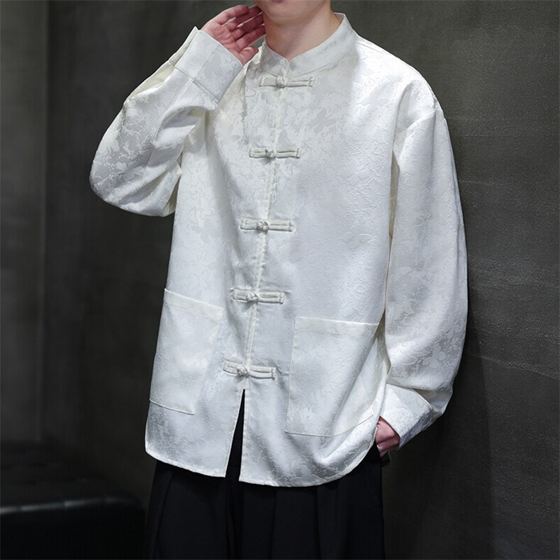2025风现货新中式新款盘扣立领蝴蝶长袖衬衫KS511-P80控98,男装衬衫,电商A021