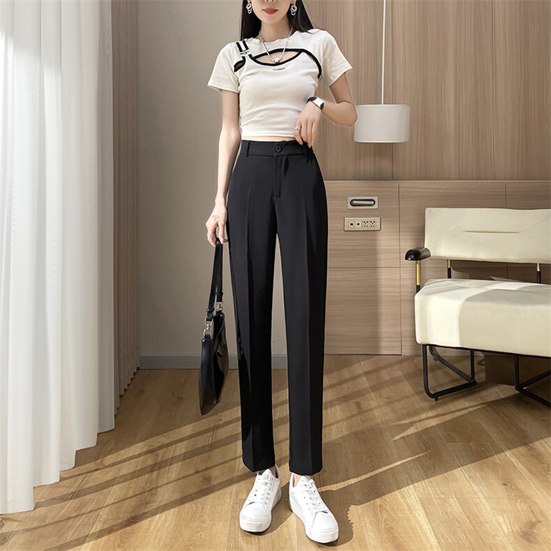 西装裤女直筒垂感九分烟管裤小个子休闲黑色职业工作西服裤,女装休闲裤,云美莎专业女裤-全店现货