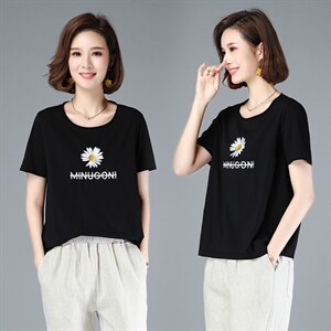 夏装新款时尚趣味太阳光刺绣图案T恤女图片