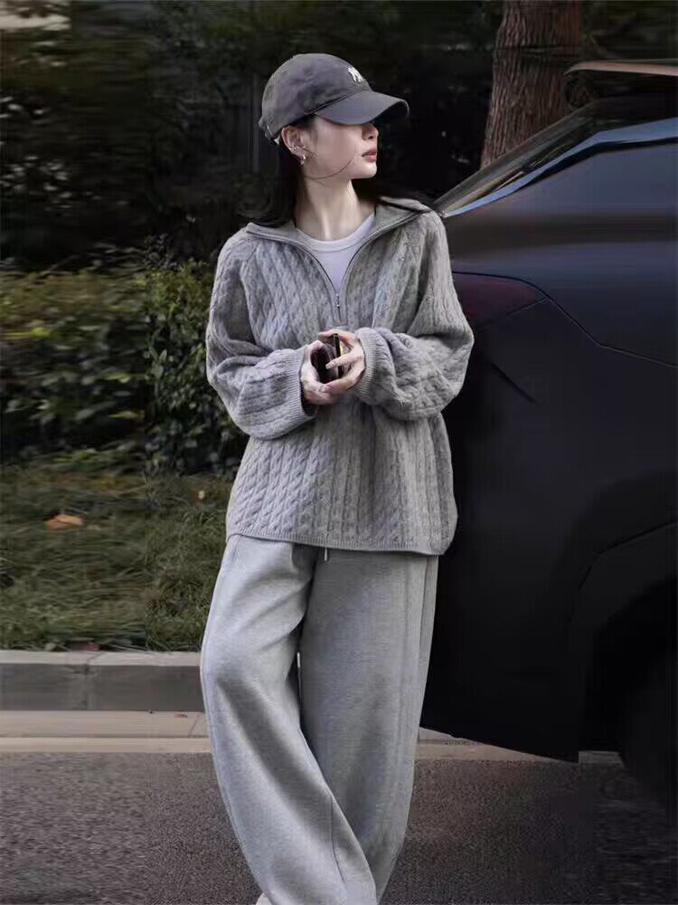 2025羊毛半拉链扭花舒适百搭简约秋冬新款保暖软糯，女装羊毛衫，莺澜羊绒