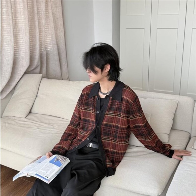 秋季新款格子衬衫百搭休闲宽松显瘦长袖衬衣外套减龄女装洋气上衣,男装衬衫,星座1210-1