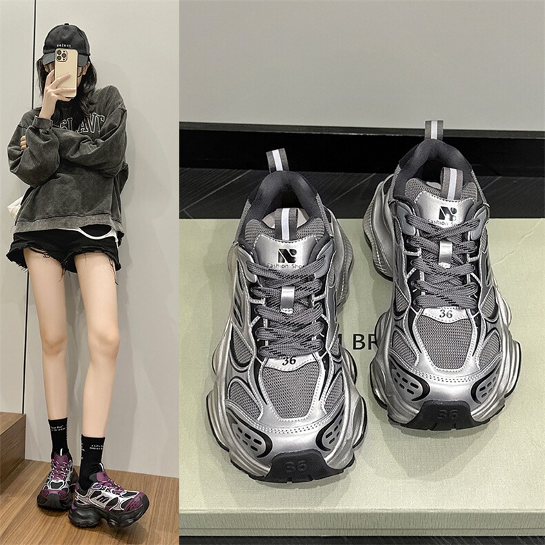 老爹鞋女ins潮2023秋冬季新款撞色百搭时尚休闲运动学生女,女鞋休闲鞋,电商A223