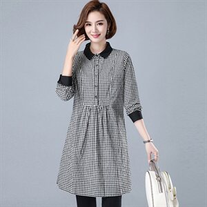 2025年秋季新款韩版气质格子拼色中长款衬衣休闲连衣裙，女装衬衫，风姿绰
