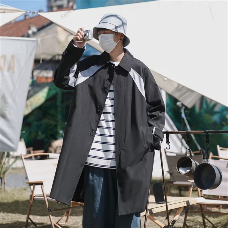 春秋款高级感卡其色大衣外套轻熟风男装长款风衣男士W5077-P60,男装风衣,星座512-2