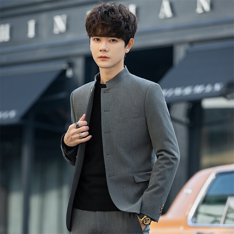 春秋季装男青年风修身男士中山装休闲立领西服外套A79P150，男装西服，电商A355（原A415）