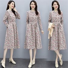 欣贝拉新款长袖碎花连衣裙XBL098优雅显瘦，女装连衣裙，欣贝拉