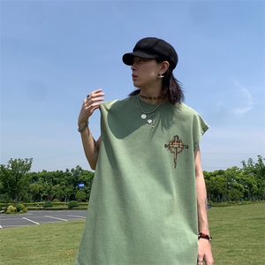 美式十字架印花 水洗做旧 夏无袖背心/马甲/坎肩XZ514-2-1309-P35图片