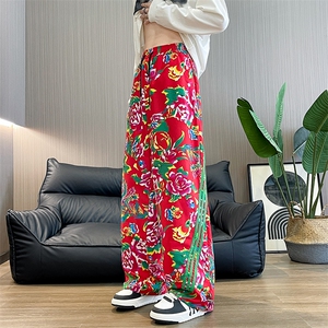 KF1条纹大花休闲裤九分哈伦运动新中式汉服表演出男女裤子团队潮图片