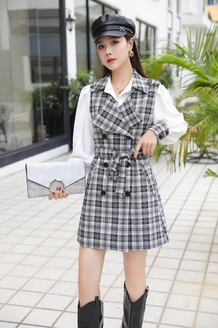 现货秋装格子衬衣两件套，其它，菲雪妮