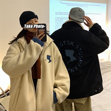 情侣装冬装羊羔毛绣花小熊拼色情侣棉衣外套棉服D119P118女类，男装棉衣，电商A335-1（原A458）