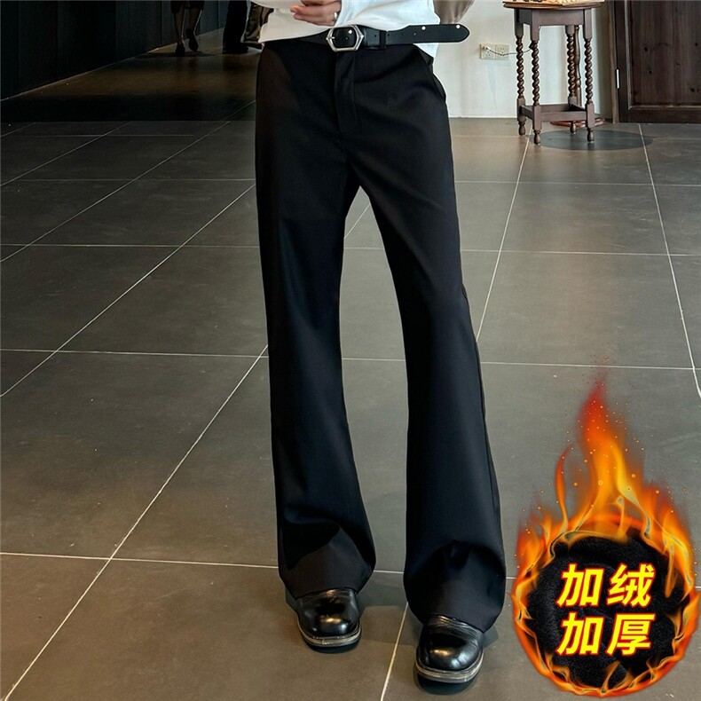 黑色微喇西裤男加长版高个子加绒加厚西装裤子美式直筒显瘦弯刀裤图片