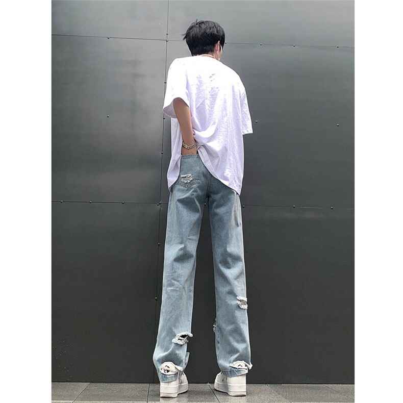 现货夏季显瘦破洞设计感宽松直筒高街薄款休闲牛仔裤K5802-特P35,男装牛仔裤,星座205