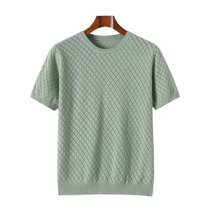 男士夏季商务休闲百搭舒适纯棉圆领镂空短袖图片