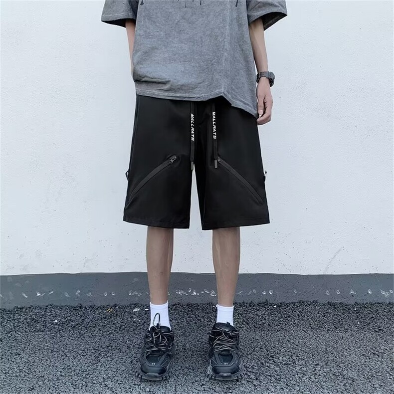 拉链冲锋短裤男夏季美式高街机车潮流宽松休闲五分裤子K3789-P35,男装牛仔裤,星座412