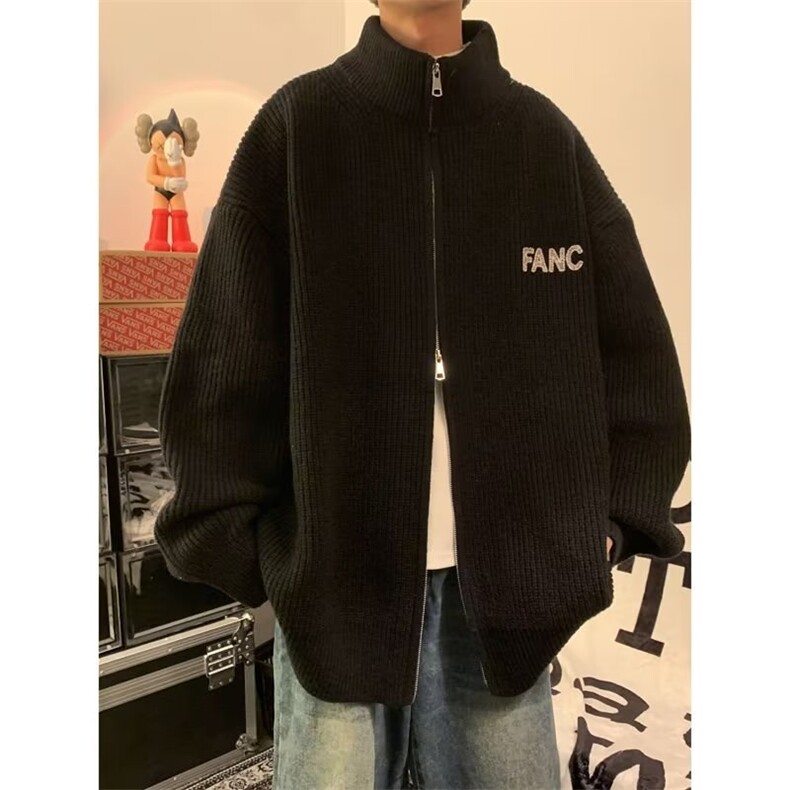 开衫毛衣男款秋潮牌慵懒风针织衫外穿男士拉链线衣服外套MY15 P52图片