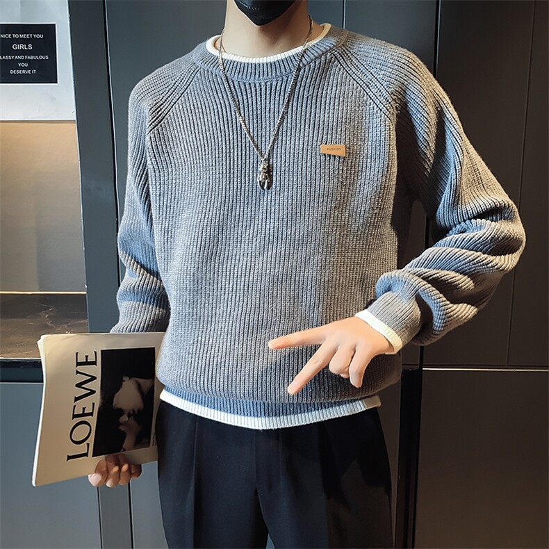 秋冬季新款潮流时尚圆领毛衣男士休闲拼色保暖针织衫,男装针织衫/毛衣,星座410-6（原星座1304-1）